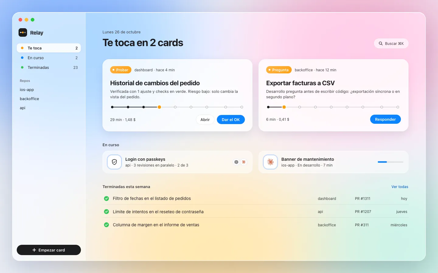 Relay, una app de Mac para dirigir agentes de programación